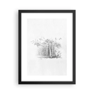 Poster in cornice nera - La luce della foresta di betulle - 30x40 cm