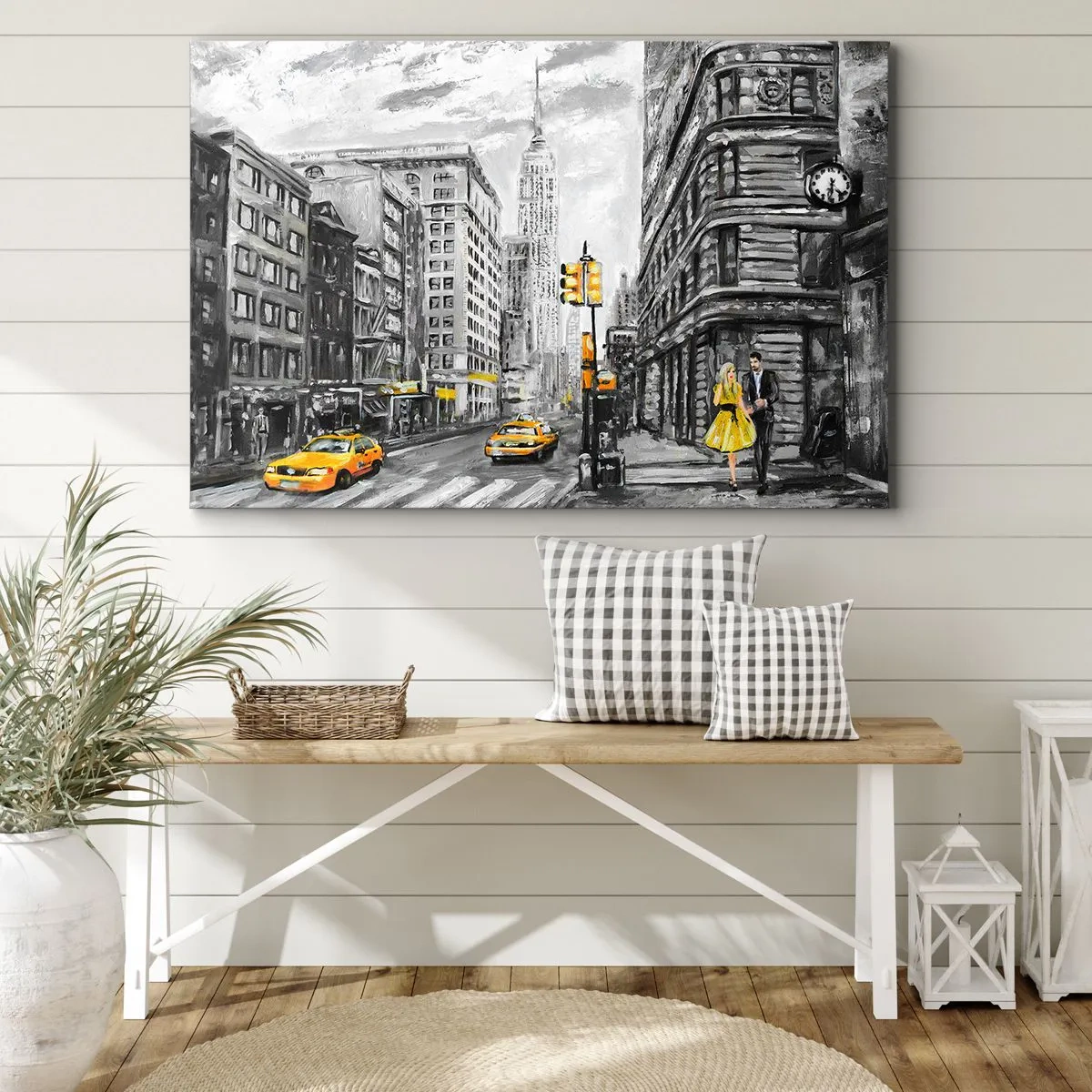 Quadro su tela - Stampe su Tela - Strada di New York con accenti gialli - 120x80cm - Racconto di New York - Decorazione murale moderna per soggiorno e camera da letto ARTTOR