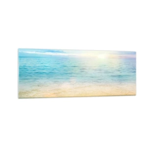 Quadro su vetro - Una spiaggia con mare turchese e cielo limpido - 140x50cm - Il grande blu - Decorazione murale moderna per soggiorno e camera da letto ARTTOR
