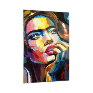 Quadro su vetro - Ritratto di una donna dai colori astratti intensi - 50x70cm - I sogni come uccelli planano nel cielo - Decorazione murale moderna per soggiorno e camera da letto ARTTOR