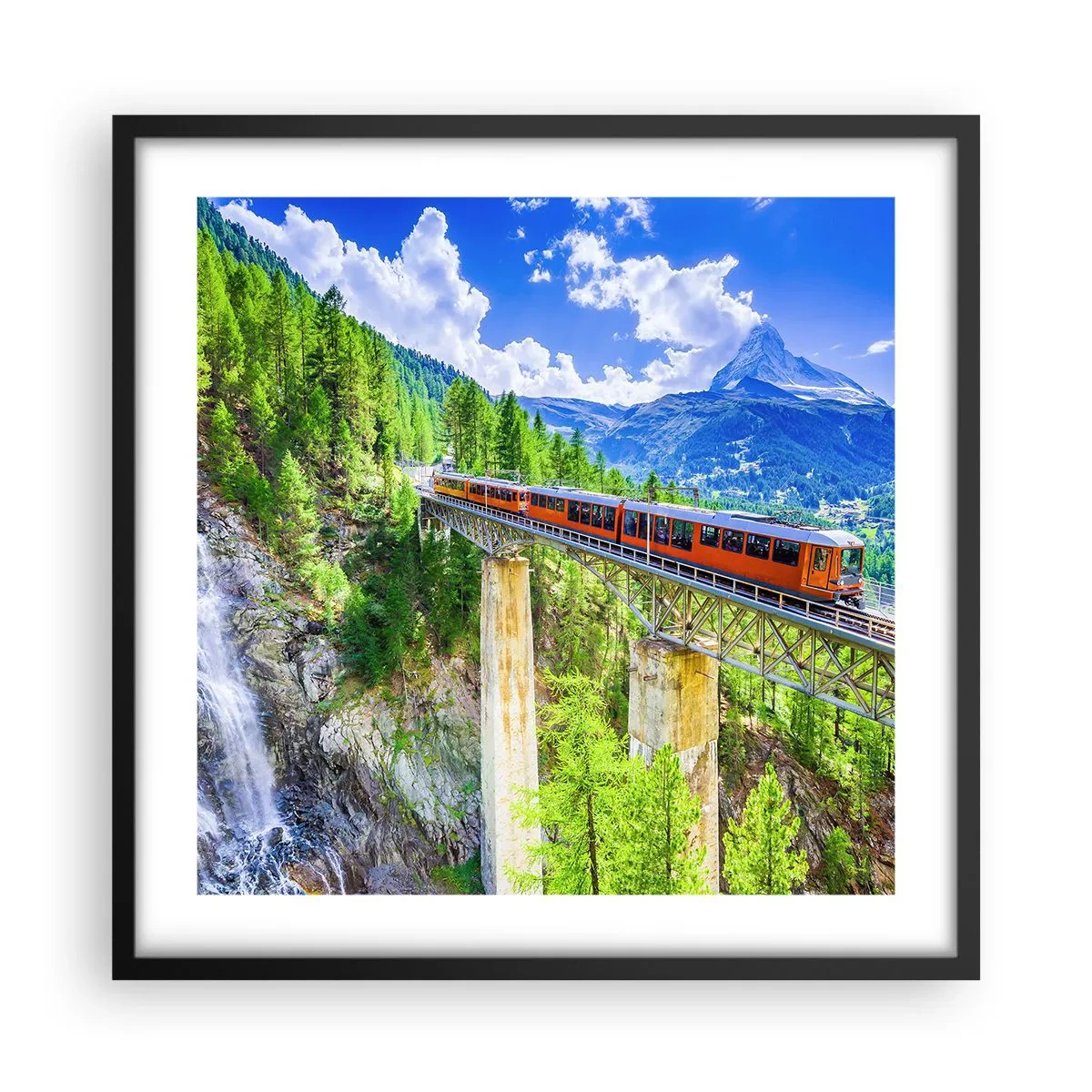 Poster in cornice nera - Ferrovia alpina - 50x50 cm
