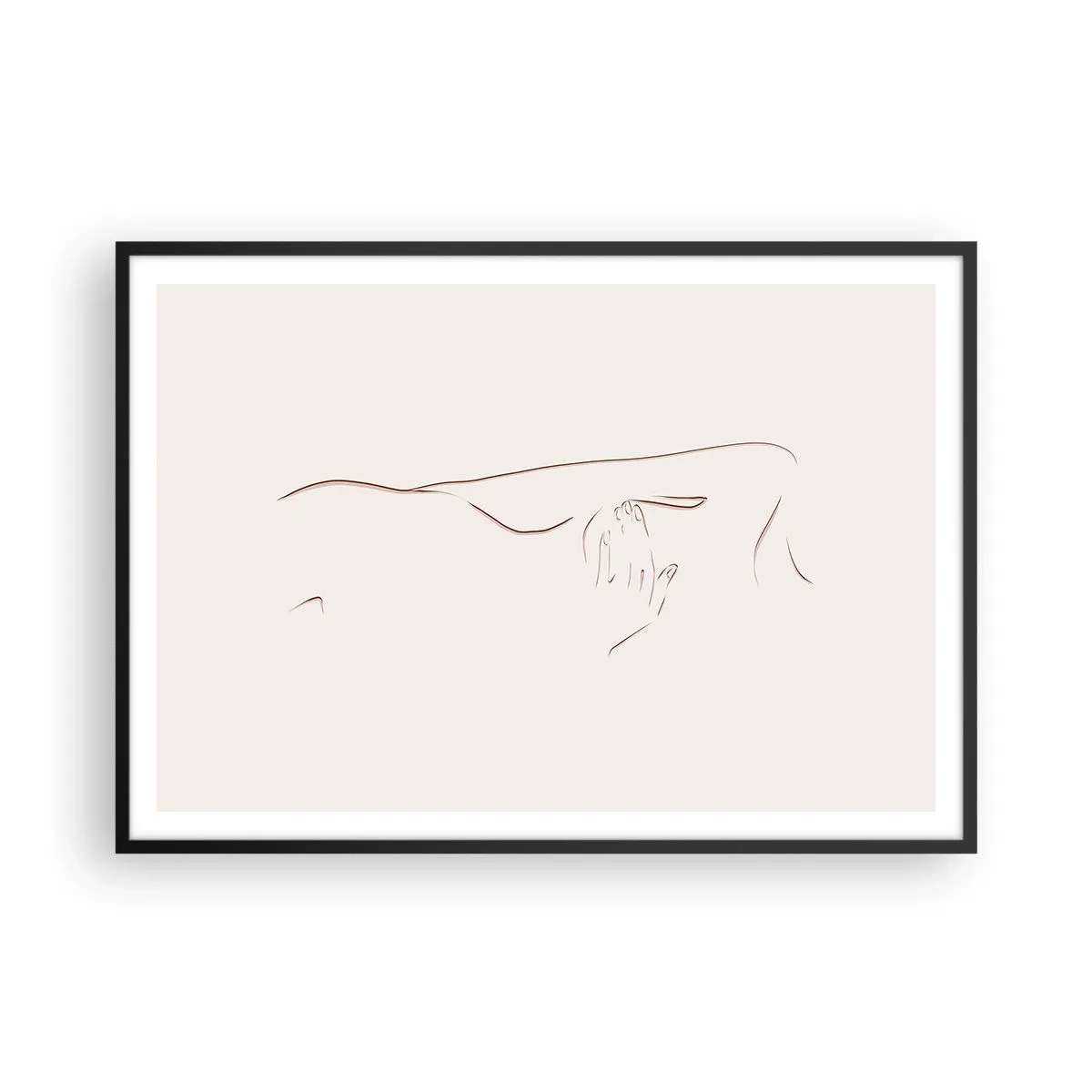 Poster in cornice nera - Un disegno lineare e sottile di una silhouette su uno sfondo chiaro - 100x70cm - La forma del desiderio - Decorazione murale moderna per soggiorno e camera da letto ARTTOR