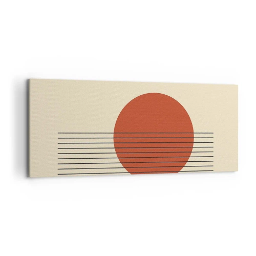 Quadro su tela - Stampe su Tela - Cerchio rosso astratto con linee su sfondo beige. - 120x50cm - Nel cerchio e oltre - Decorazione murale moderna per soggiorno e camera da letto ARTTOR