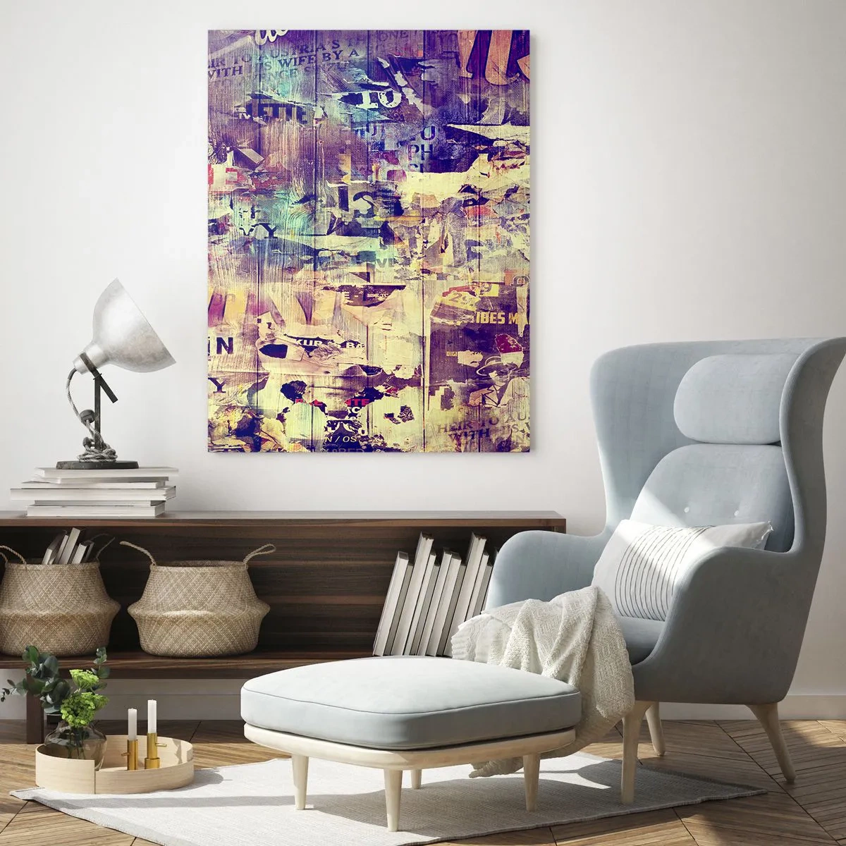 Quadro su vetro - Composizione astratta con texture urbane e graffiti - 50x70cm - E questo resterà - Decorazione murale moderna per soggiorno e camera da letto ARTTOR