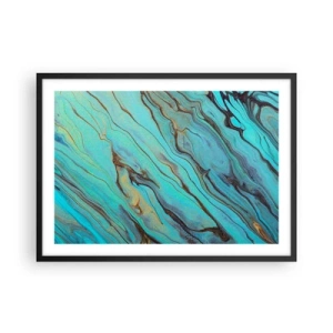 Poster in cornice nera - Onde astratte nei toni del turchese e dell'oro - 70x50cm - Marea turchese - Decorazione murale moderna per soggiorno e camera da letto ARTTOR