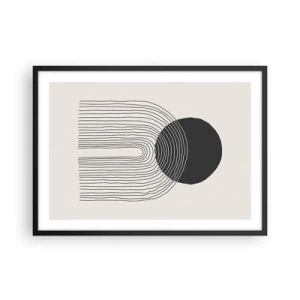 Poster in cornice nera - Motivo astratto con linee e un cerchio nero su uno sfondo chiaro - 70x50cm - Tremore e fiducia - Decorazione murale moderna per soggiorno e camera da letto ARTTOR