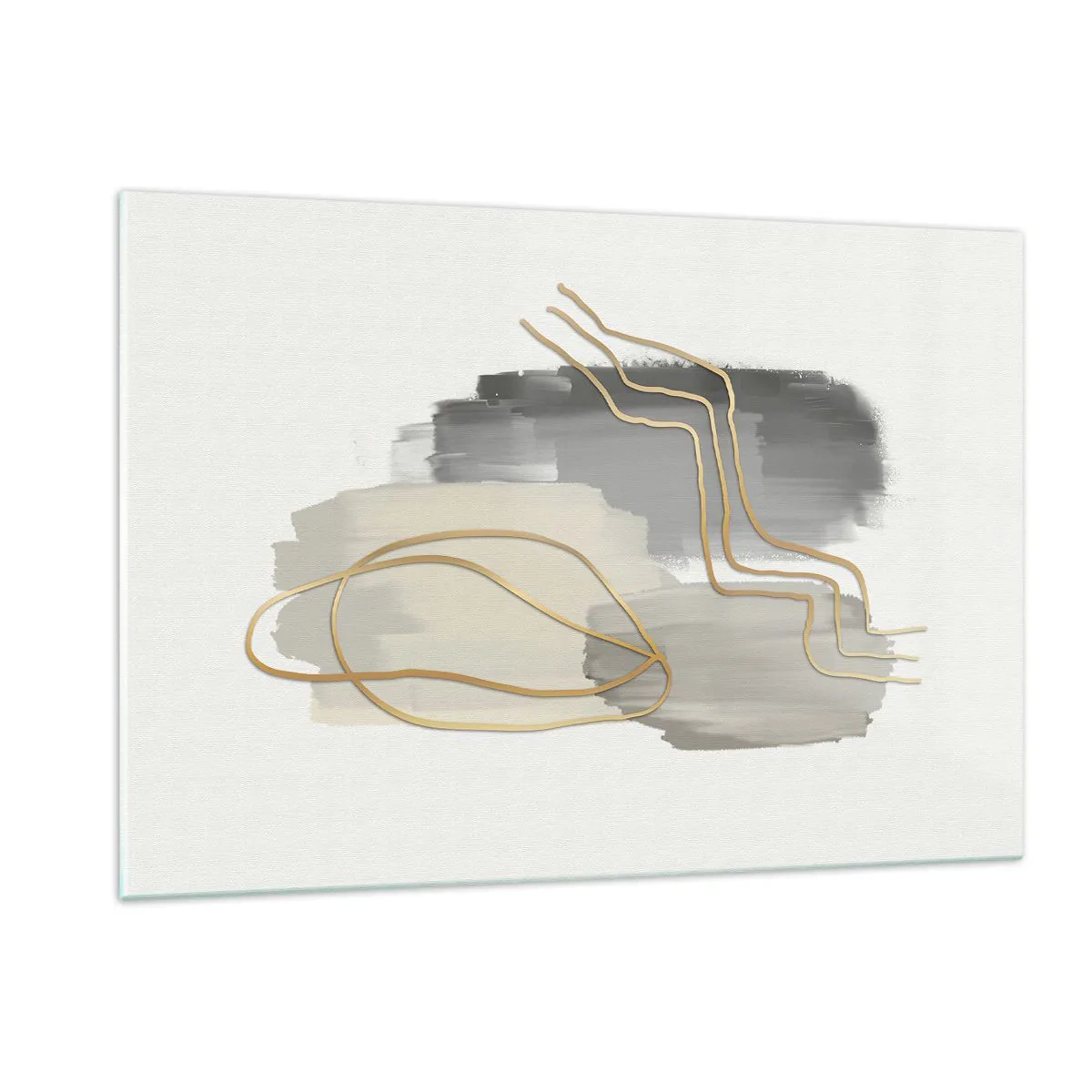 Quadro su vetro - Astrazione con macchie grigie e linee dorate su uno sfondo chiaro - 120x80cm - Durata e movimento - Decorazione murale moderna per soggiorno e camera da letto ARTTOR
