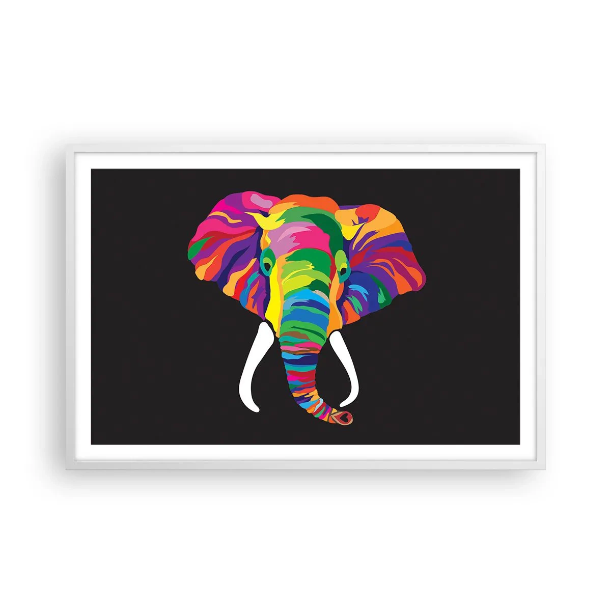 Poster in cornice bianca - L'elefante che faceva il bagno nell'arcobaleno - 91x61 cm