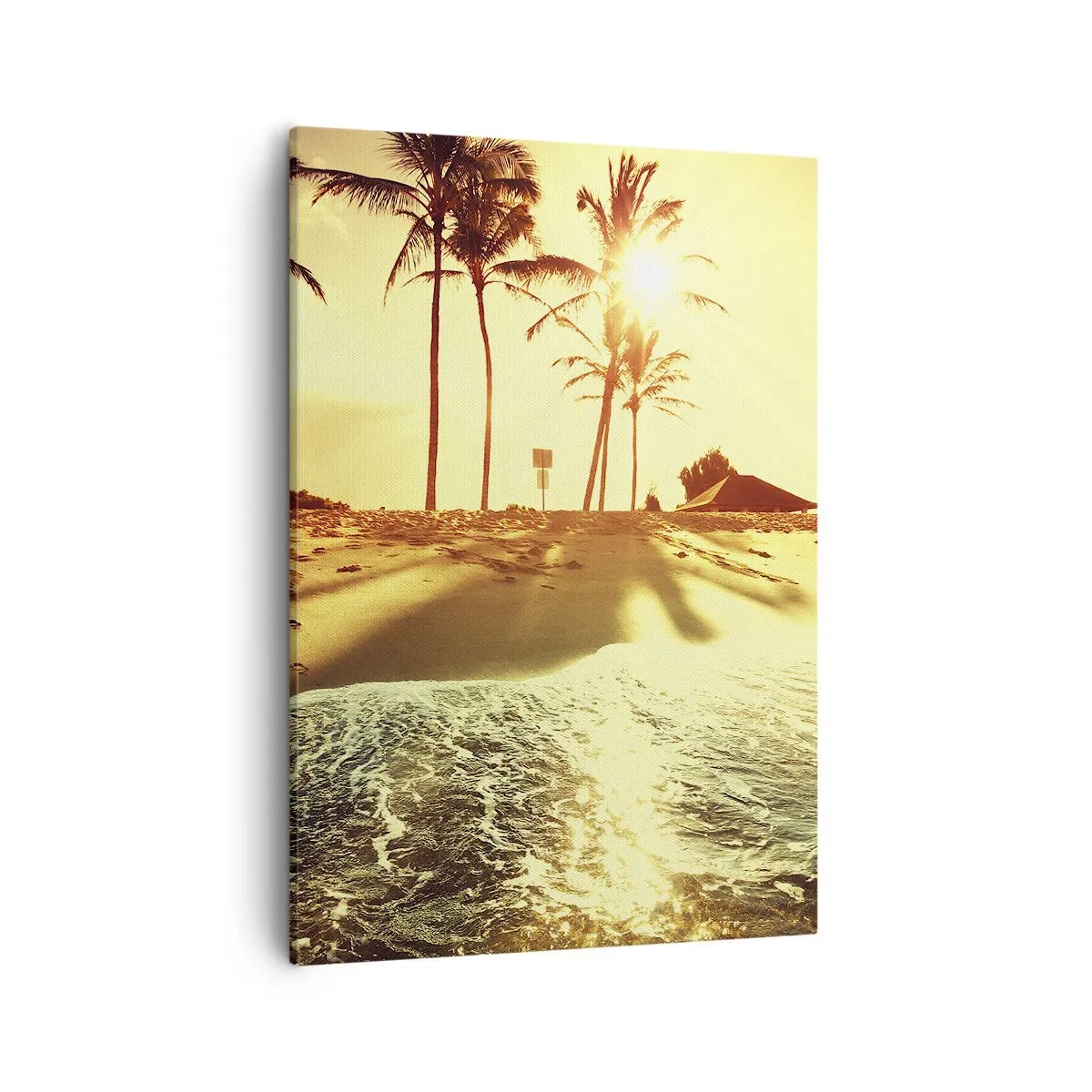 Quadro su tela - Stampe su Tela - Una spiaggia con palme illuminata da un caldo tramonto - 50x70cm - Pomeriggio in California - Decorazione murale moderna per soggiorno e camera da letto ARTTOR