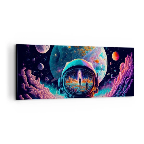 Quadro su tela - Stampe su Tela - Astronauta nello spazio con un paesaggio planetario colorato - 120x50cm - I filosofi non l'avevano pensato - Decorazione murale moderna per soggiorno e camera da letto ARTTOR