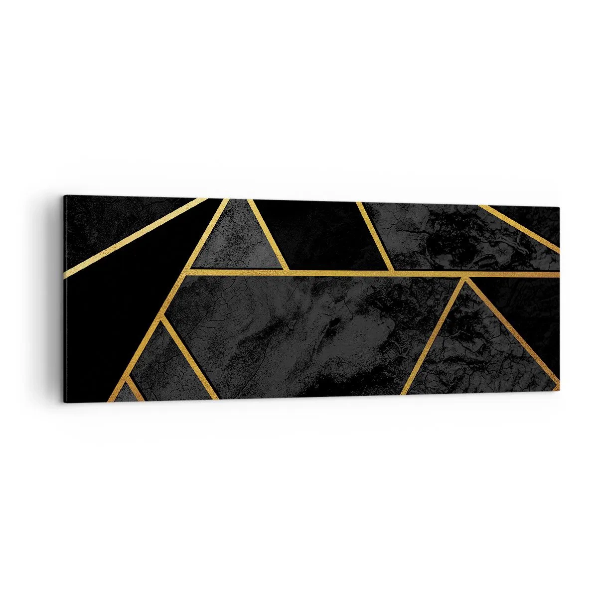 Quadro su tela - Stampe su Tela - Motivo geometrico dorato su sfondo nero - 140x50cm - Oscurità e luce - Decorazione murale moderna per soggiorno e camera da letto ARTTOR