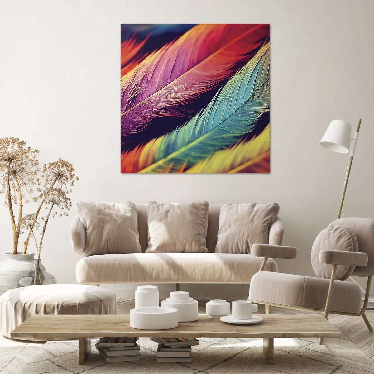 Quadro su tela - Stampe su Tela - Arcobaleno piumato - 30x30 cm