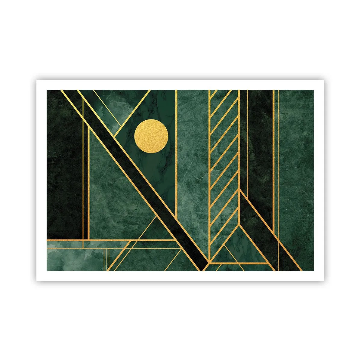 Poster - Design geometrico verde e oro con un motivo elegante - 100x70cm - Dinamica di oro e azzurro - Decorazione murale moderna per soggiorno e camera da letto ARTTOR