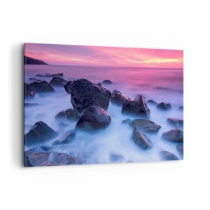 Quadro su tela - Stampe su Tela - Costa rocciosa al tramonto - 100x70cm - Nascita nella luce e nella nebbia - Decorazione murale moderna per soggiorno e camera da letto ARTTOR