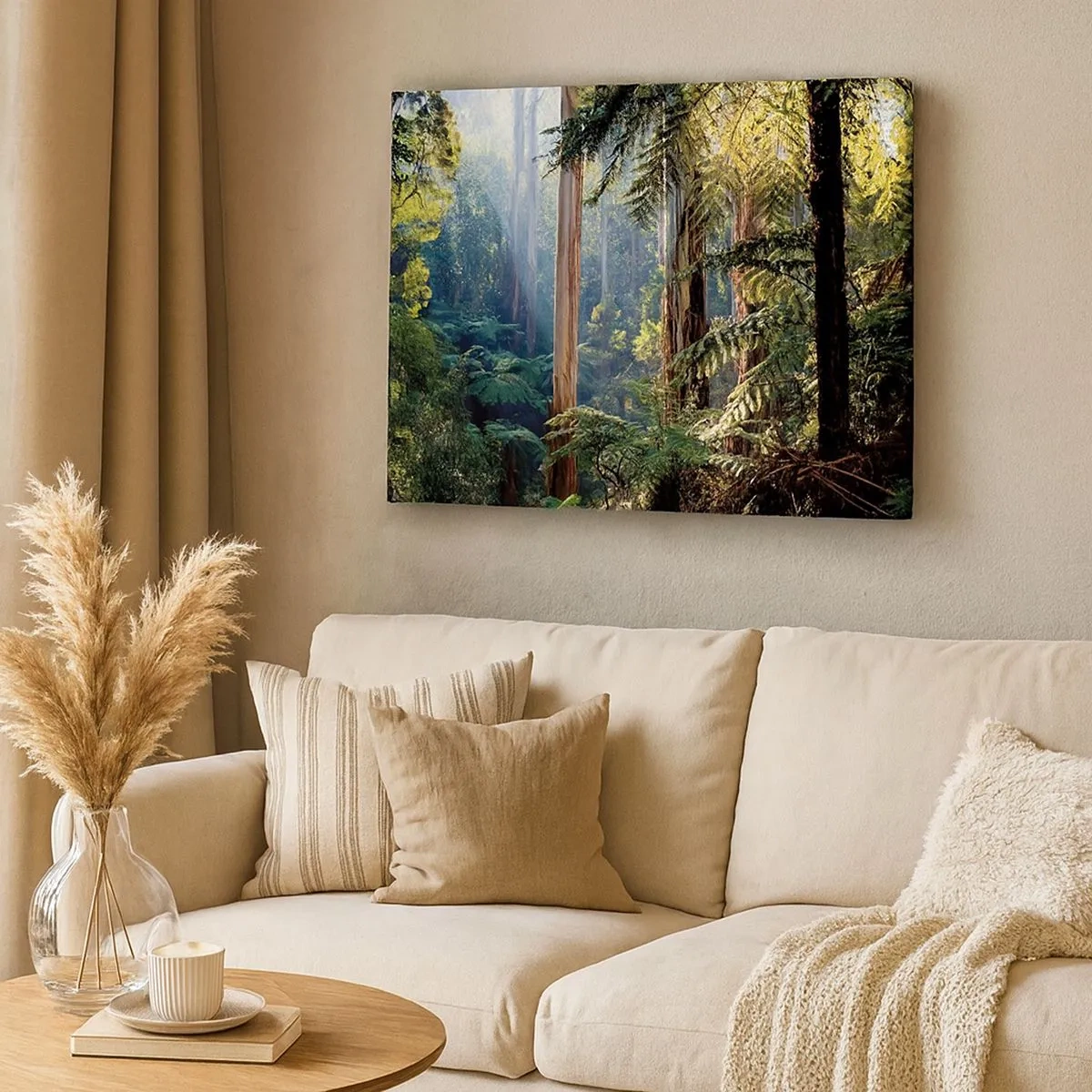 Quadro su tela - Stampe su Tela - Foresta tropicale illuminata dai raggi del sole - 70x50cm - La favola del bosco - Decorazione murale moderna per soggiorno e camera da letto ARTTOR