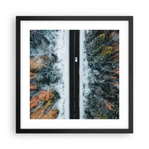 Poster in cornice nera - Tagliando la foresta invernale - 40x40 cm