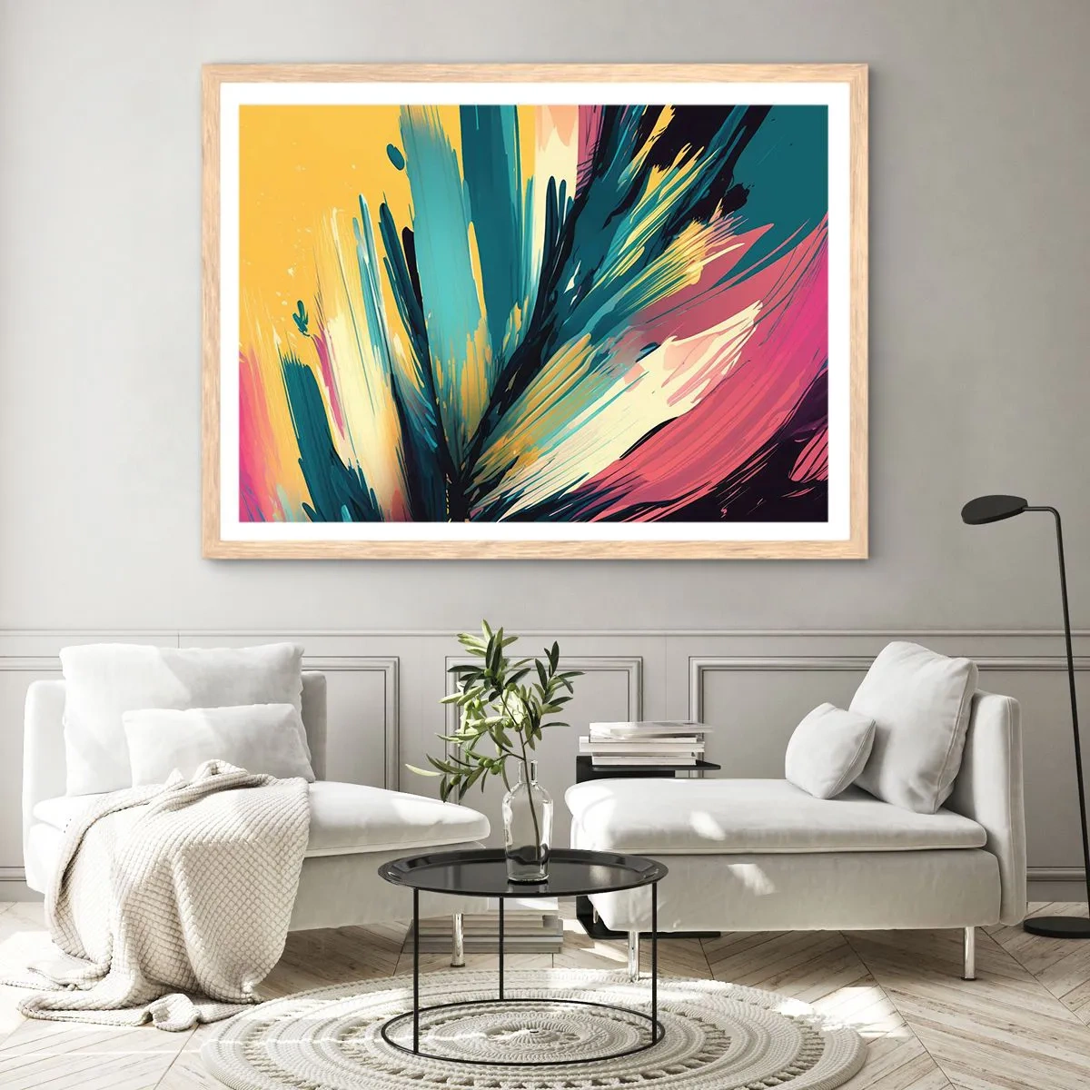 Poster in cornice rovere chiaro - Composizione: esplosione di gioia - 91x61 cm