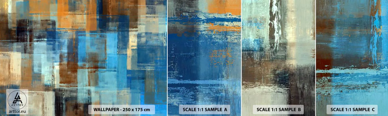 Campione di Fotomurale Adesivo Deluxe Sticker - Attraverso la tenda blu - Astrazione, Pezzo, Colore - 100x30 cm