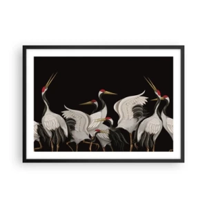 Poster in cornice nera - Gru bianche con accenti rossi su sfondo nero - 70x50cm - Cose da uccelli - Decorazione murale moderna per soggiorno e camera da letto ARTTOR