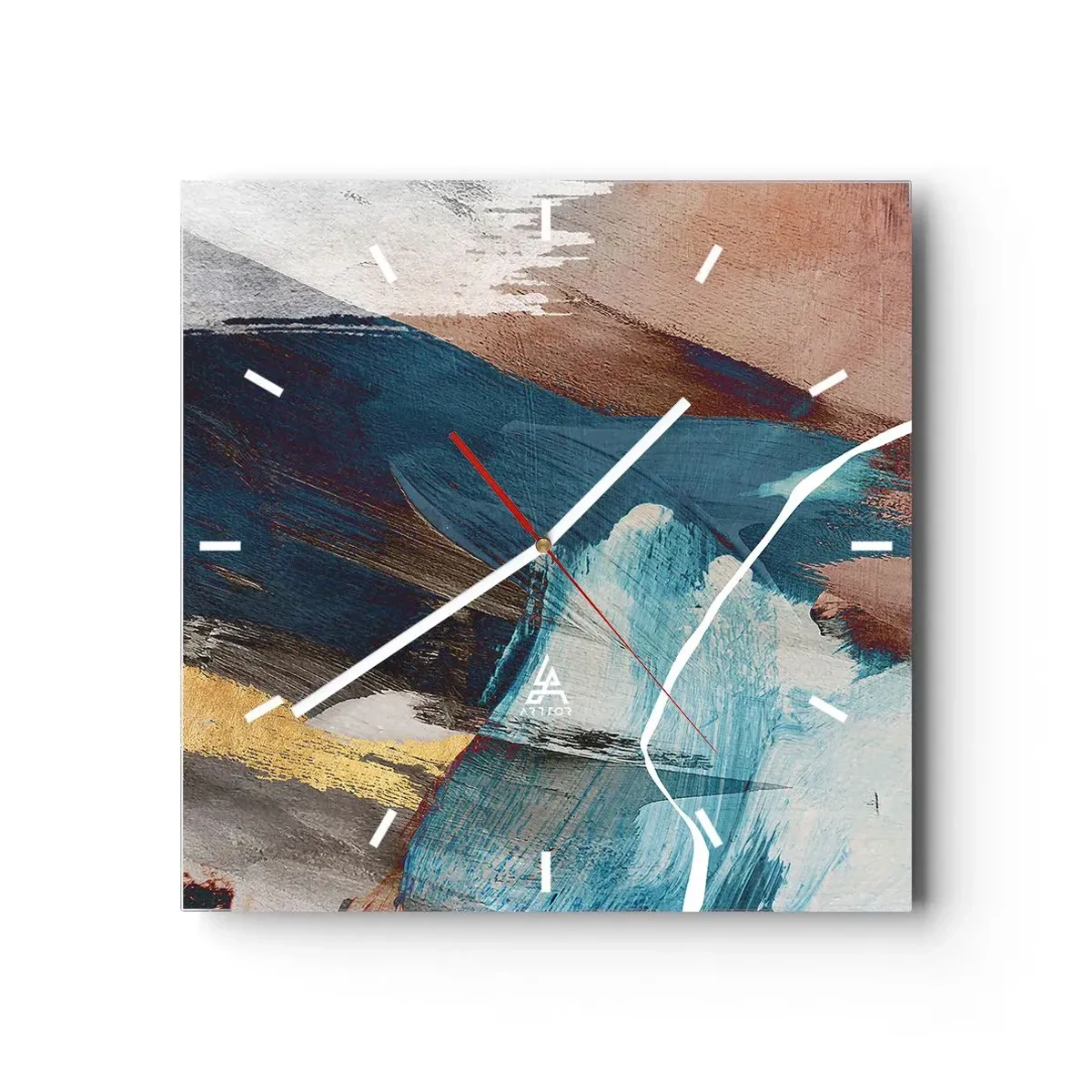 Orologio da parete - Orologio in Vetro - Pennellate astratte nei toni del blu e dell'oro - 30x30cm - Con forza ed energia - Decorazione murale moderna per soggiorno e camera da letto ARTTOR