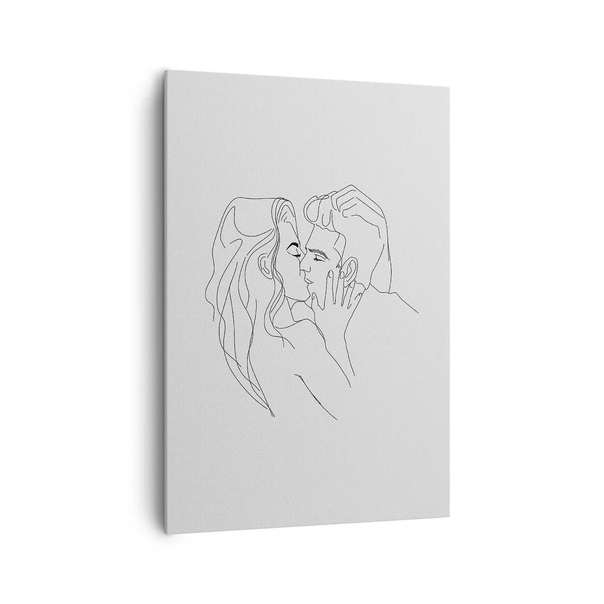 Quadro su tela - Stampe su Tela - Il contorno di una coppia che si bacia su uno sfondo chiaro - 70x100cm - La stessa linea - Decorazione murale moderna per soggiorno e camera da letto ARTTOR