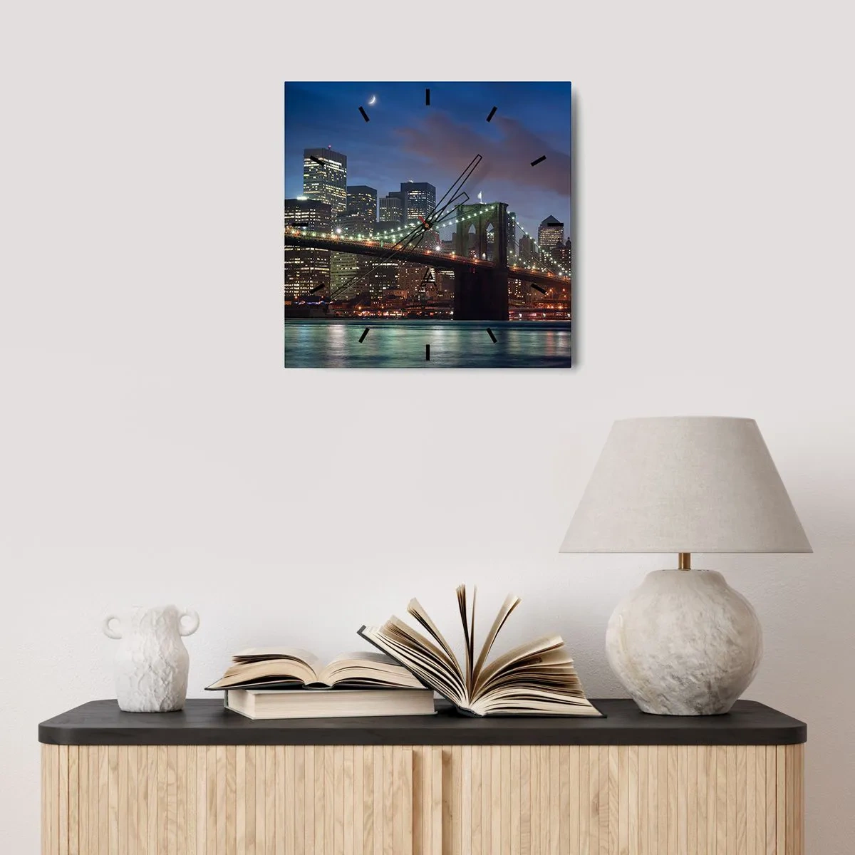 Orologio da parete - Orologio in Vetro - Notte illuminata - 30x30 cm