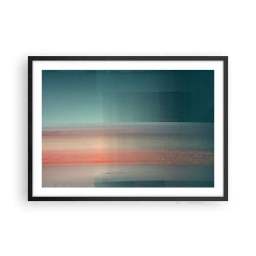 Poster in cornice nera - Un tramonto in tonalità pastello su un orizzonte calmo - 70x50cm - Astrazione: onde di luce - Decorazione murale moderna per soggiorno e camera da letto ARTTOR