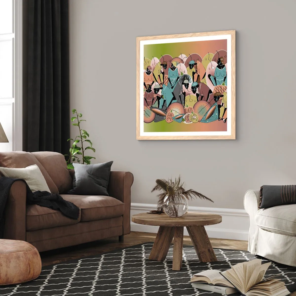 Poster in cornice rovere chiaro - Arriva la grande festa - 60x60 cm