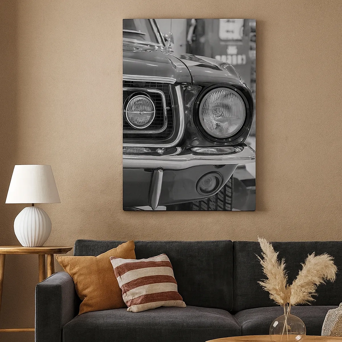 Quadro su tela - Stampe su Tela - Cofano di un'auto classica in bianco e nero - 50x70cm - A rotta di collo - Decorazione murale moderna per soggiorno e camera da letto ARTTOR