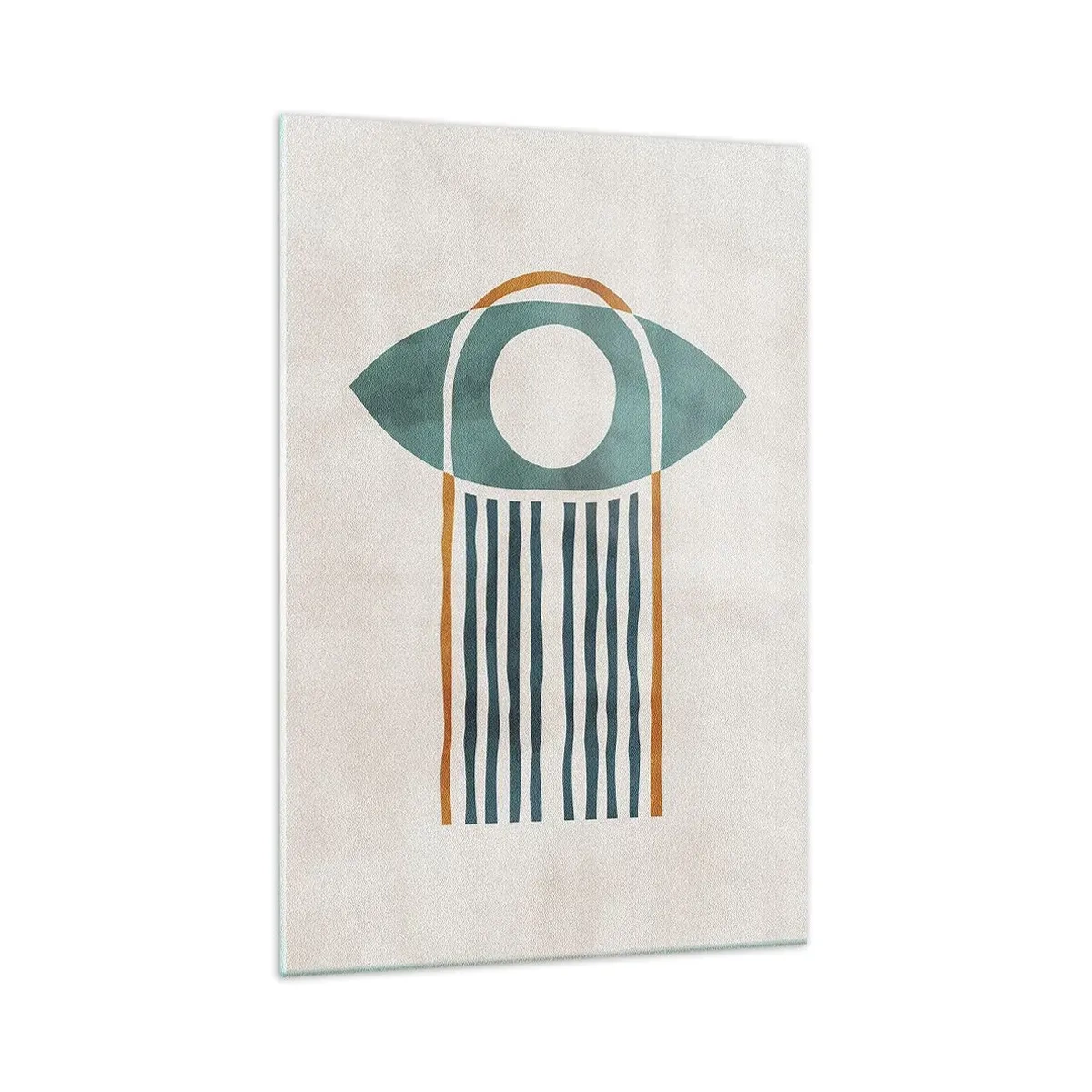 Quadro su vetro - Motivo geometrico nei toni del verde e dell'arancione - 70x100cm - Segni e rituali - Decorazione murale moderna per soggiorno e camera da letto ARTTOR