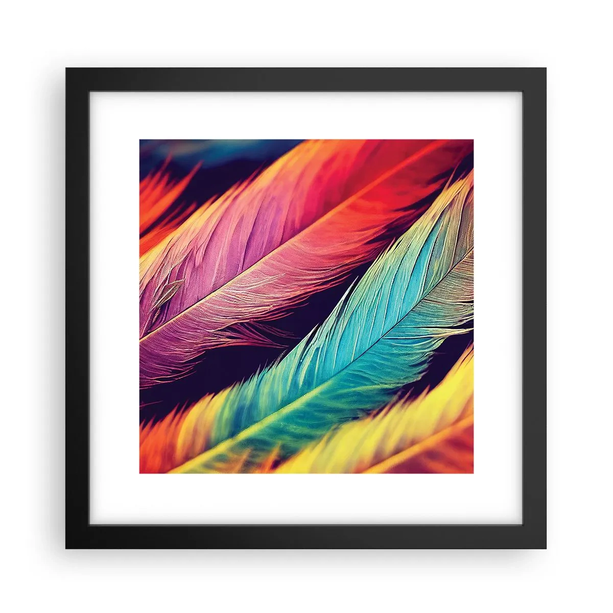 Poster in cornice nera - Arcobaleno piumato - 30x30 cm