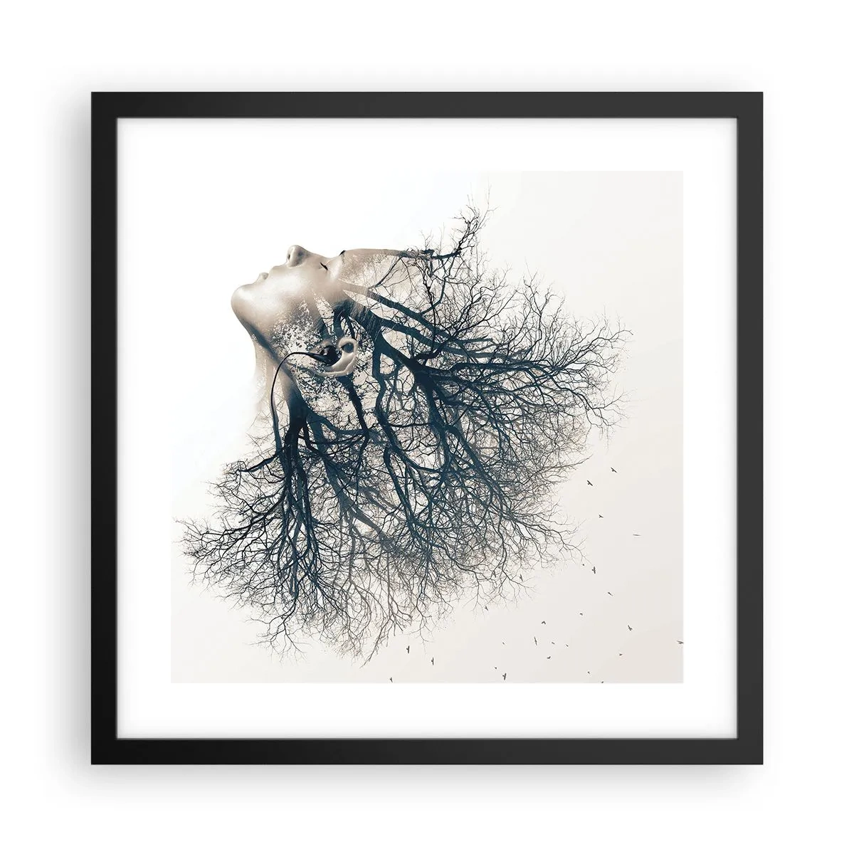 Poster in cornice nera - In ascolto del sussurro dell'albero - 40x40 cm
