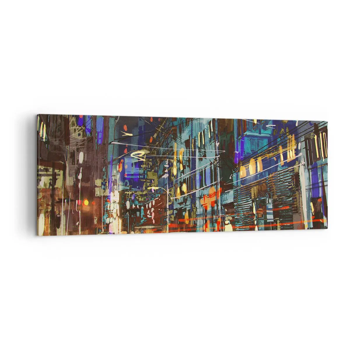 Quadro su tela - Stampe su Tela - Scena notturna della città con luci al neon - 140x50cm - Frastuono serale della strada - Decorazione murale moderna per soggiorno e camera da letto ARTTOR