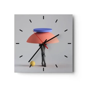Orologio da parete - Orologio in Vetro - Composizione geometrica astratta con gambe e una palla - 30x30cm - Composizione surrealista - Decorazione murale moderna per soggiorno e camera da letto ARTTOR