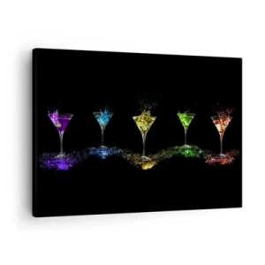 Quadro su tela - Stampe su Tela - Cocktail colorati in bicchieri su sfondo nero - 70x50cm - I colori della gioia nel mondo dei cristalli - Decorazione murale moderna per soggiorno e camera da letto ARTTOR