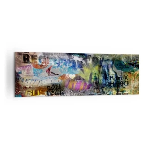Quadro su tela - Stampe su Tela - Collage astratto con testo e vari colori - 160x50cm - Collage di ricordi - Decorazione murale moderna per soggiorno e camera da letto ARTTOR
