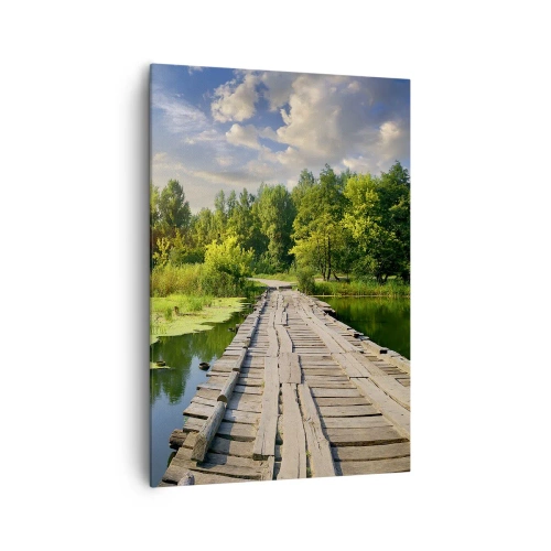 Quadro su tela - Stampe su Tela - Un paesaggio pittoresco con un ponte e un cigno - 70x100cm - Estate, estate ovunque - Decorazione murale moderna per soggiorno e camera da letto ARTTOR