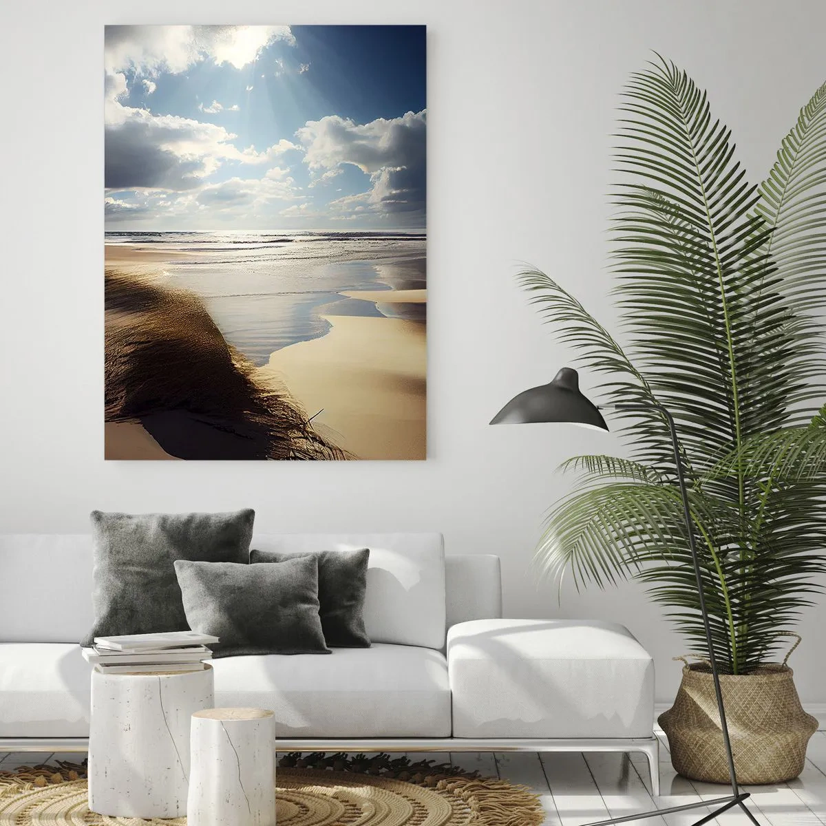 Quadro su vetro - Una spiaggia selvaggia con dune e cieli azzurri - 80x120cm - Spiaggia incontaminata - Decorazione murale moderna per soggiorno e camera da letto ARTTOR