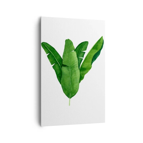 Quadro su tela - Stampe su Tela - Tre foglie di banano in un approccio artistico - 80x120cm - Simmetria verde - Decorazione murale moderna per soggiorno e camera da letto ARTTOR