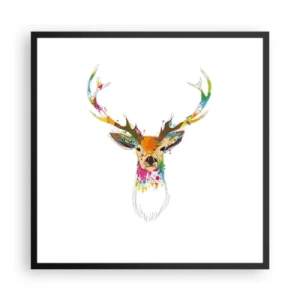 Poster in cornice nera - Mite cerbiatto immerso nel colore - 60x60 cm