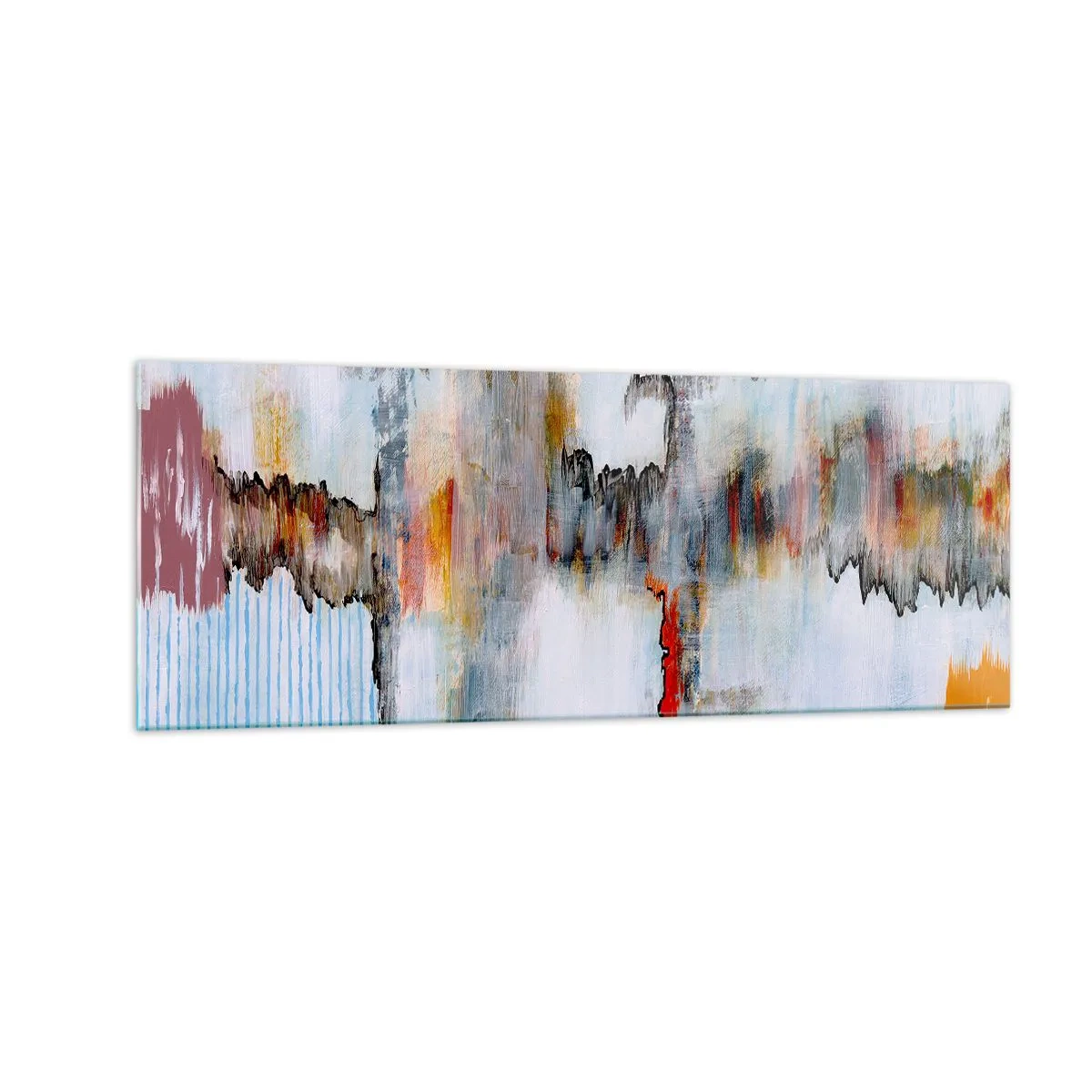 Quadro su vetro - Motivo astratto con colori vivaci su uno sfondo chiaro - 140x50cm - Scritto sull'acqua - Decorazione murale moderna per soggiorno e camera da letto ARTTOR