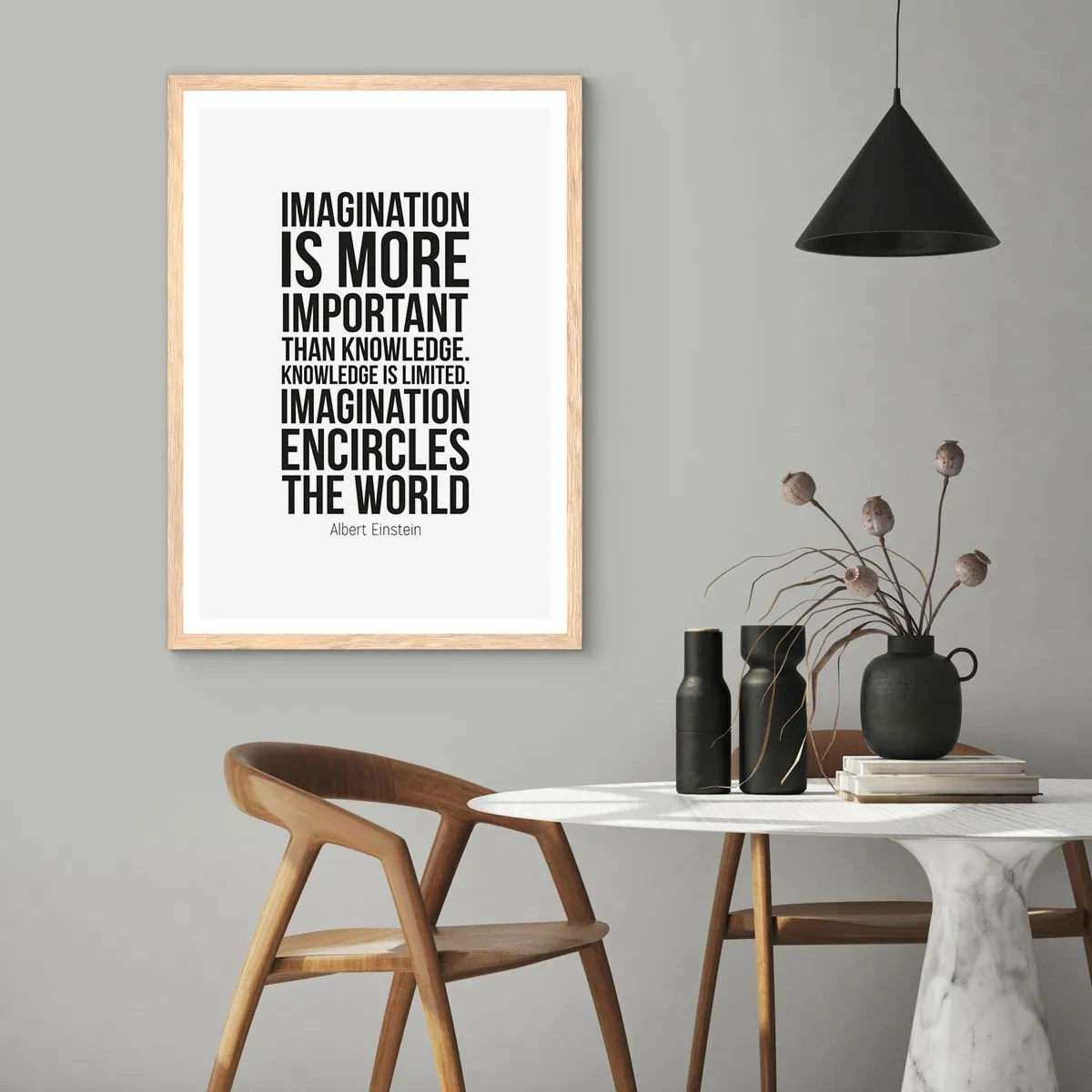 Poster in cornice rovere chiaro - Einstein sul potere dell'immaginazione - 70x100 cm