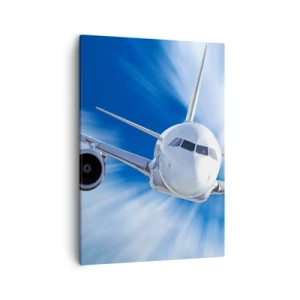 Quadro su tela - Stampe su Tela - Un aereo passeggeri in movimento contro il cielo - 50x70cm - Nel cielo, più veloce del vento - Decorazione murale moderna per soggiorno e camera da letto ARTTOR