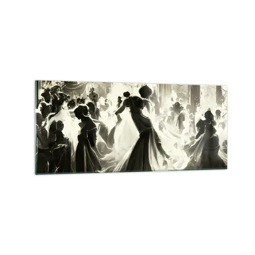 Quadro su vetro - Palla in stile retrò in bianco e nero - 120x50cm - Il gran ballo in maschera - Decorazione murale moderna per soggiorno e camera da letto ARTTOR