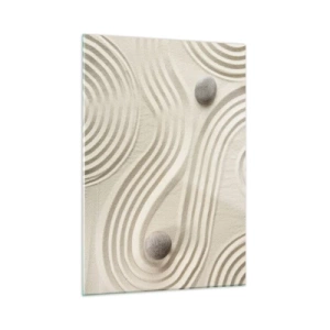 Quadro su vetro - Sabbia minimalista con pietre e motivi geometrici - 50x70cm - Il tocco del calore - Decorazione murale moderna per soggiorno e camera da letto ARTTOR