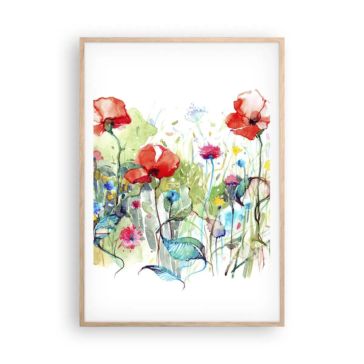 Poster in cornice rovere chiaro - Il prato fiorito a maggio - 70x100 cm