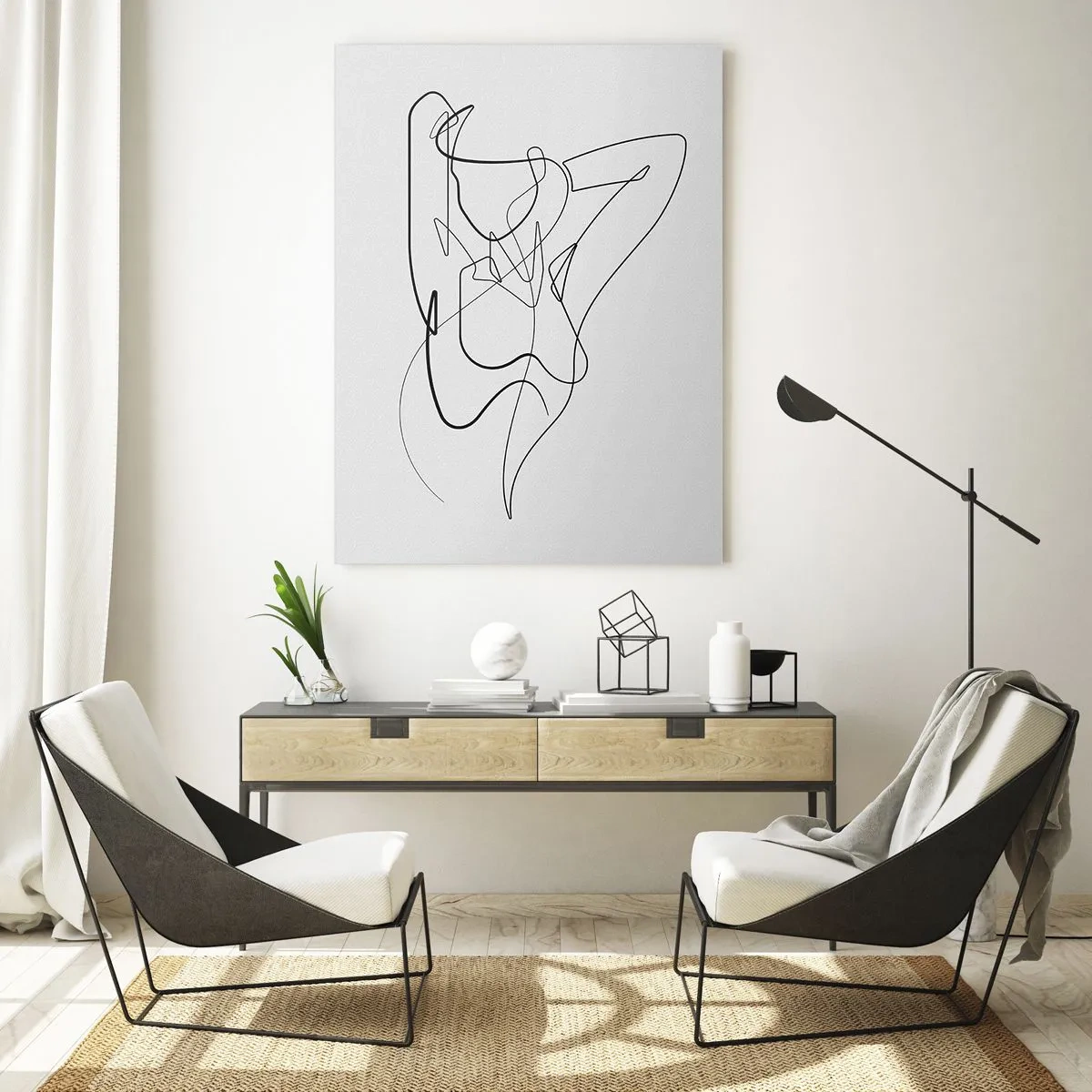 Quadro su vetro - Una silhouette femminile disegnata con una singola linea su uno sfondo bianco - 50x70cm - Davvero, come sei... - Decorazione murale moderna per soggiorno e camera da letto ARTTOR
