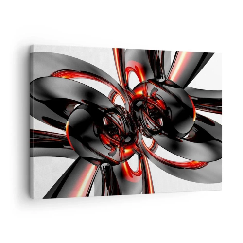 Quadro su tela - Stampe su Tela - Grafica 3D astratta con elementi neri e rossi - 70x50cm - Movimento in grafite e rosso - Decorazione murale moderna per soggiorno e camera da letto ARTTOR