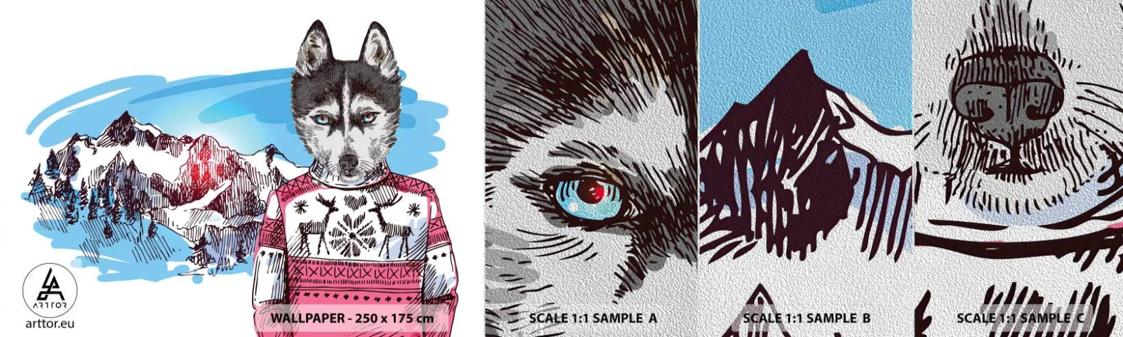 Campione di Fotomurale Premium Sand - Lupo con lana di pecora - Astrazione, Lupo, Per bambini - 100x30 cm