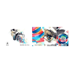 Campione di Fotomurale Adesivo Deluxe Sticker - Nell'occhio dell'obiettivo - Astrazione, Telecamera, Fotografo - 100x30 cm